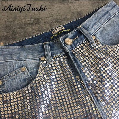 Sequin Ripped Jeans For Women