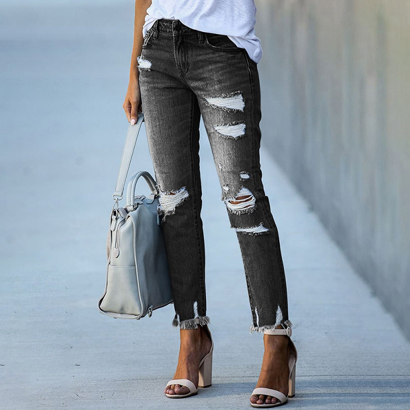 Ripped Slim Fit High Waist Vintage Jeans