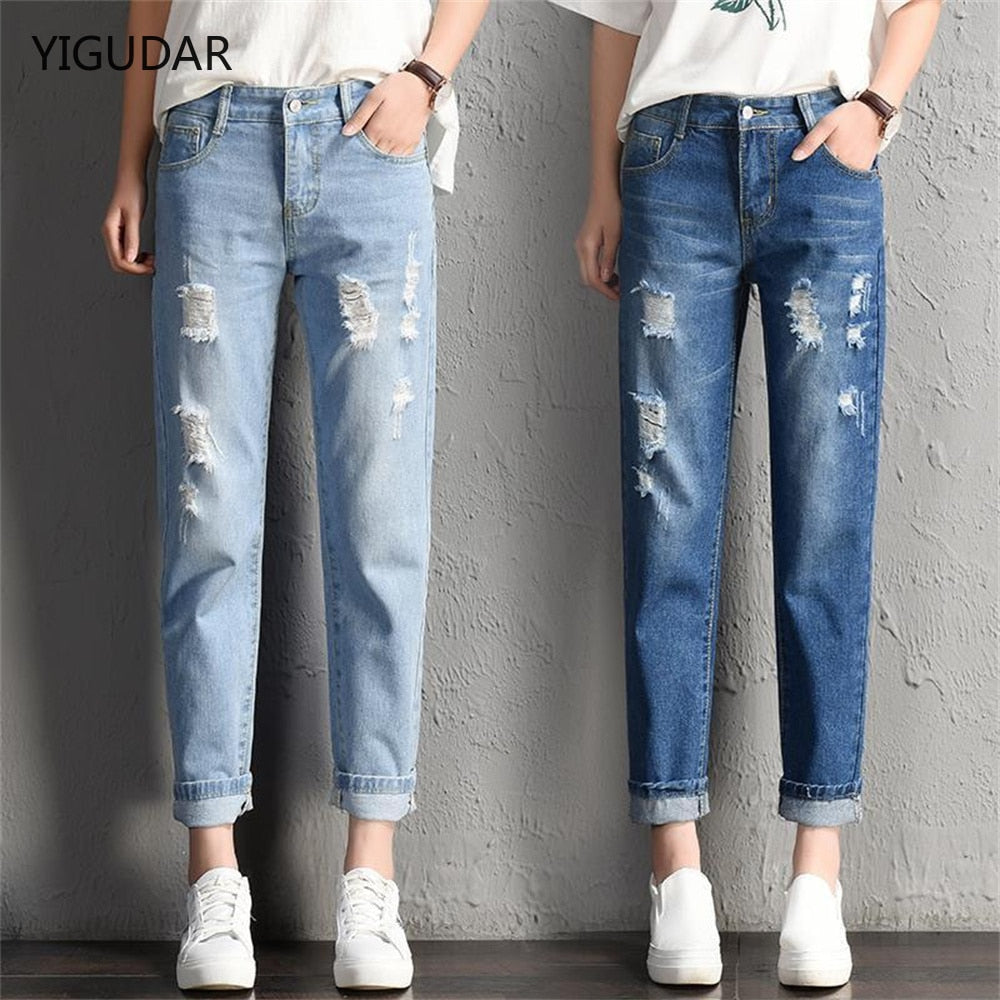Mid Waist Ripped Vintage Calca Jeans