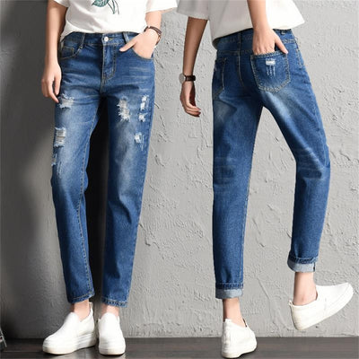 Mid Waist Ripped Vintage Calca Jeans