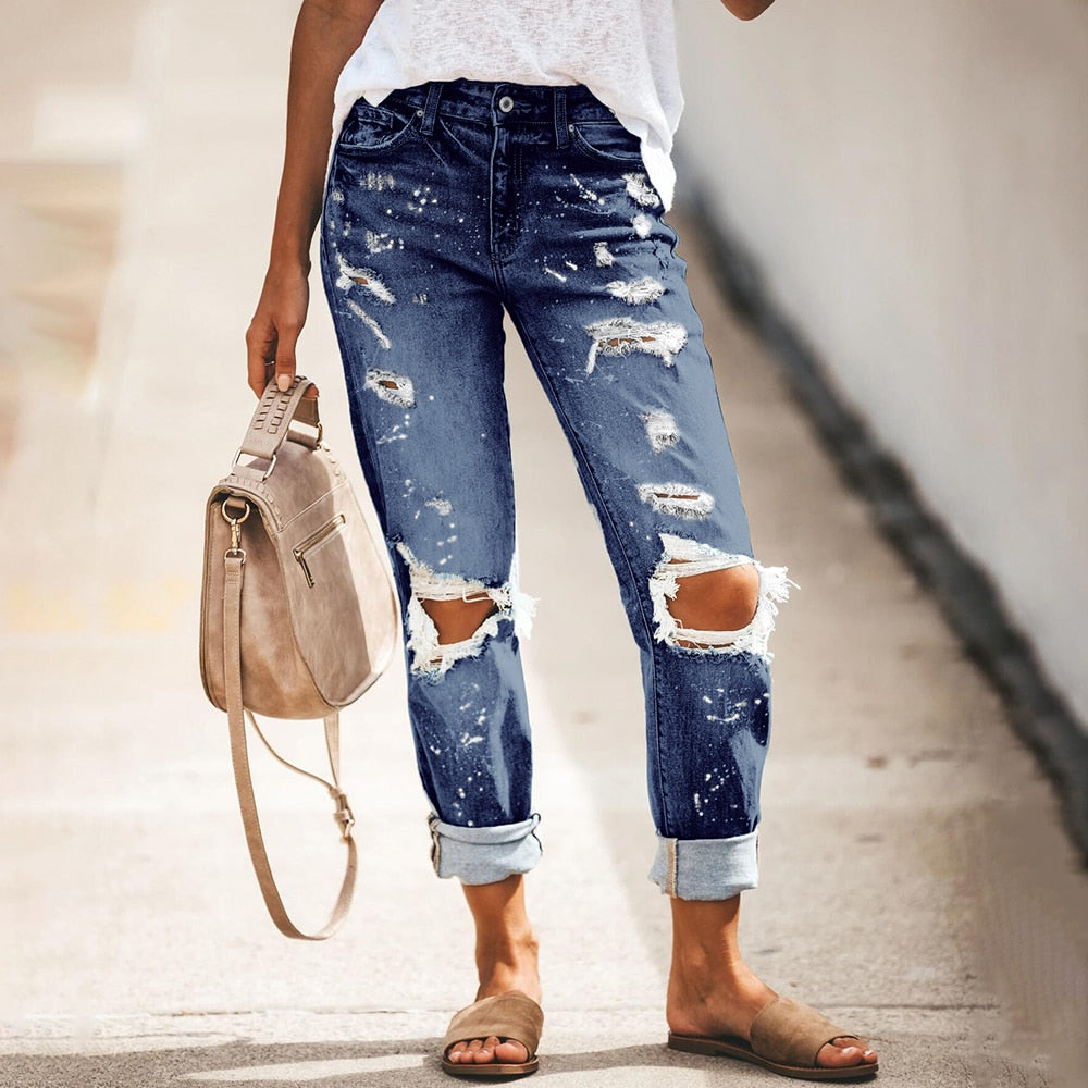 Ripped Slim Fit Vintage Denim Jeans