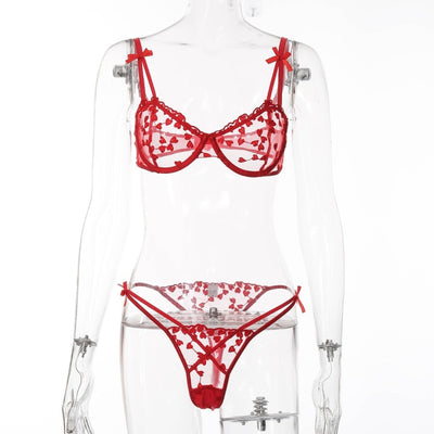 Yimunancy Heart Embroidered Lingerie Set
